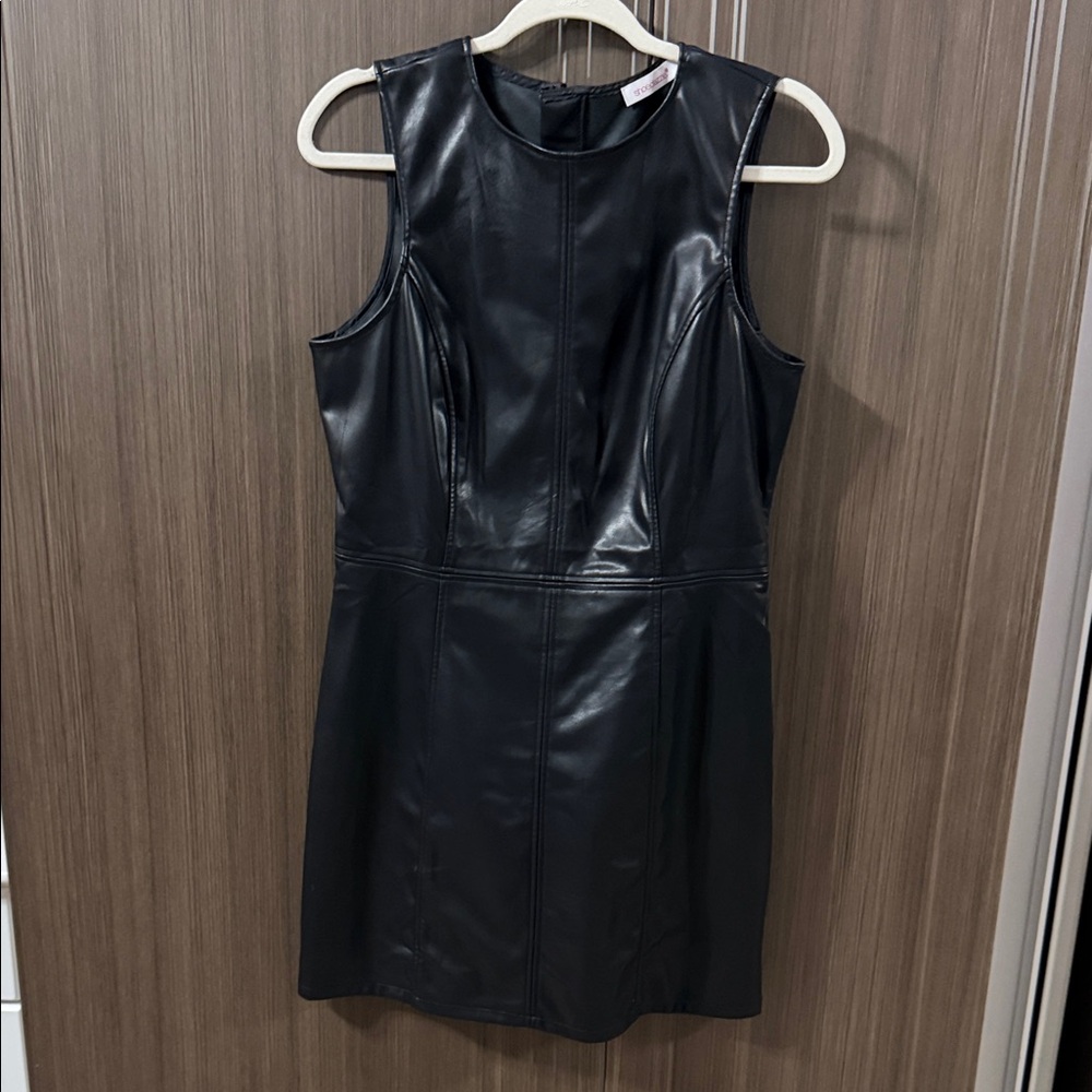 Shoe Dazzle Black Faux‎ Leather Sleeveless Mini Dress